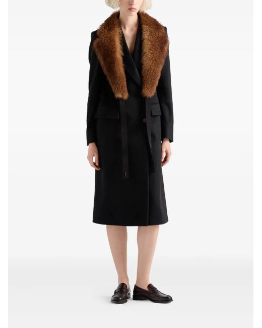 Prada Black Peak-Lapels Coat