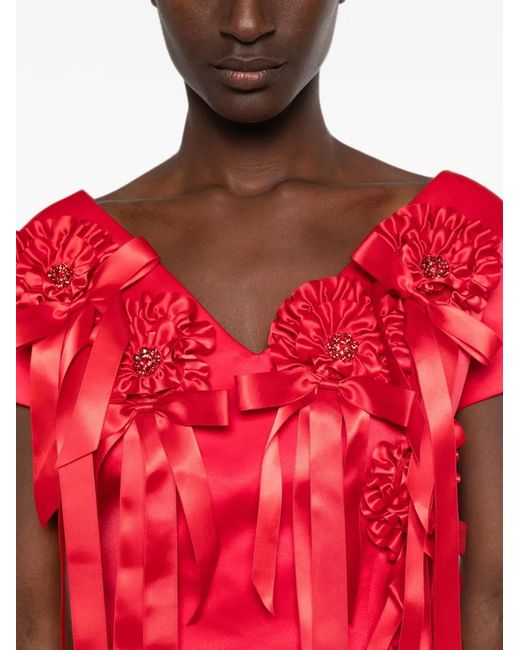 Simone Rocha Red Rosette-Detail Ruffled Mini Dress