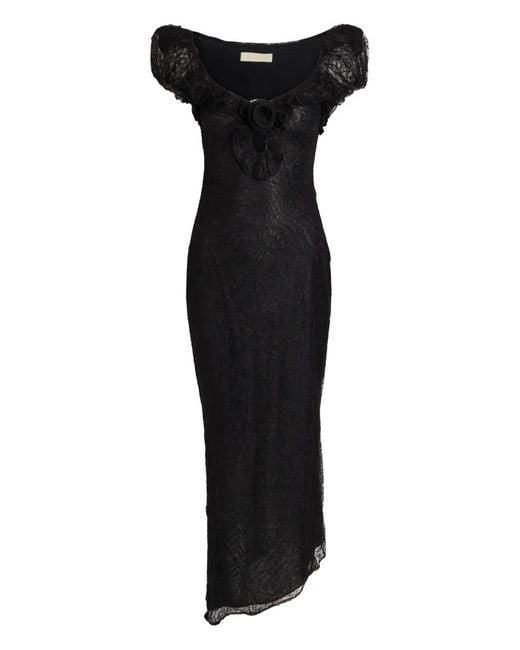 De La Vali Black Asymmetrisches Kleid Mit Blumenspitze
