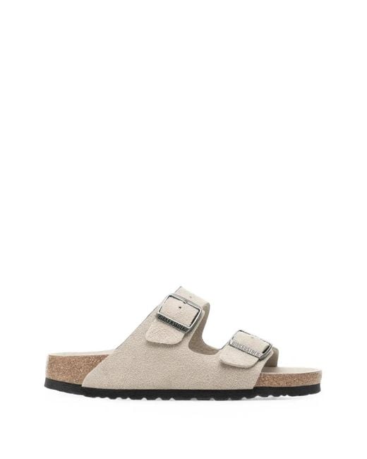 Birkenstock White Arizona Suede Slippers