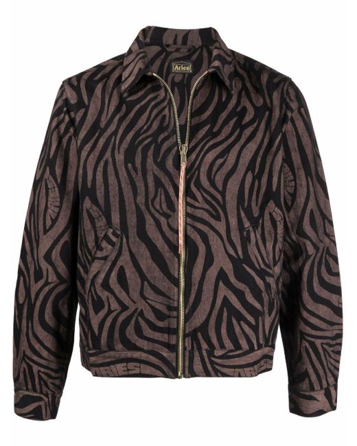 Aries Black Tiger-print Zipped Denim Jacket for men