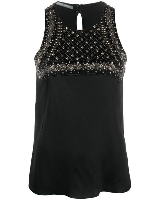 Alberta Ferretti Black Bead-Embellishment Sleeveless Blouse