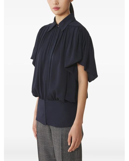 Lanvin Black Pleated-Panel Short-Sleeve Top