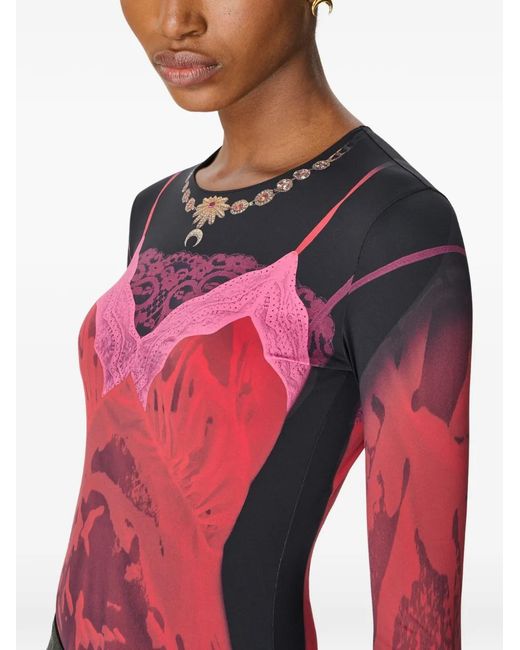 MARINE SERRE Red Printed Crew Neck Top