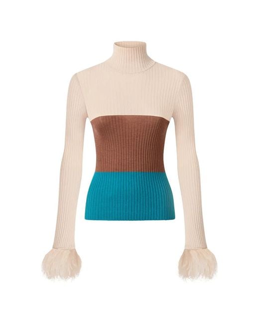 LaDoubleJ Blue High Knick Top With Feathers