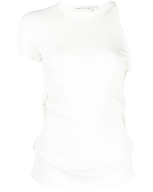 Christopher Esber White Twist-Detail Asymmetric Ribbed T-Shirt