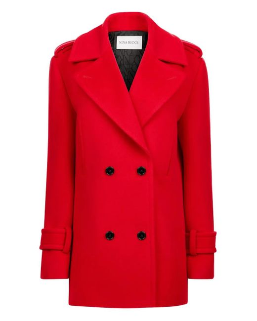 Nina Ricci Wollen Jas Met Dubbele Rij Knopen in het Red
