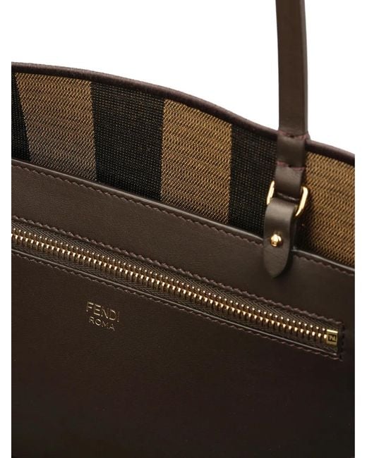 Fendi Brown Medium Roll Ff Jacquard Tote Bag