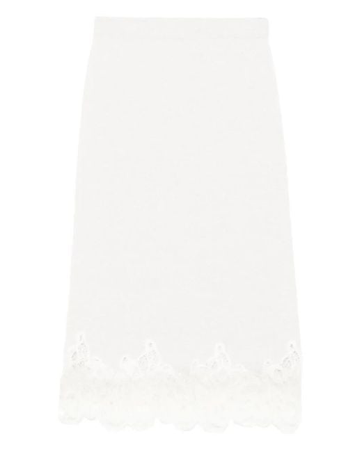 Fabiana Filippi White Lace-Trimmed Midi Skirt