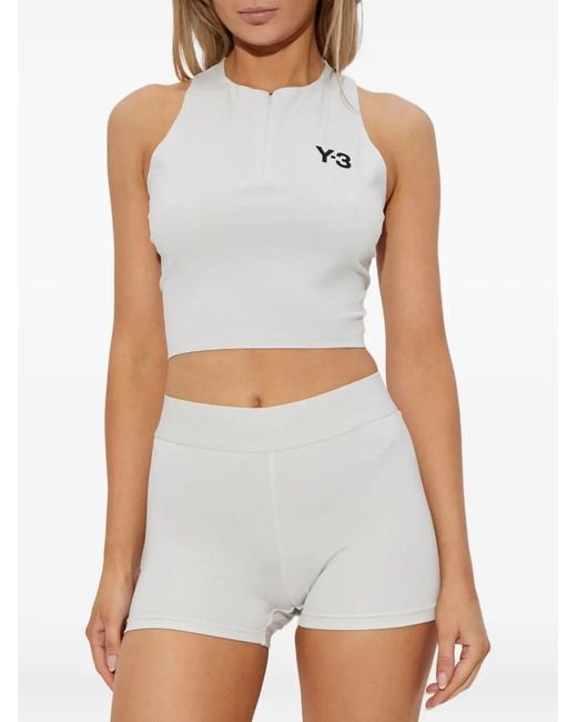 Y-3 White Zip-Front Logo Top