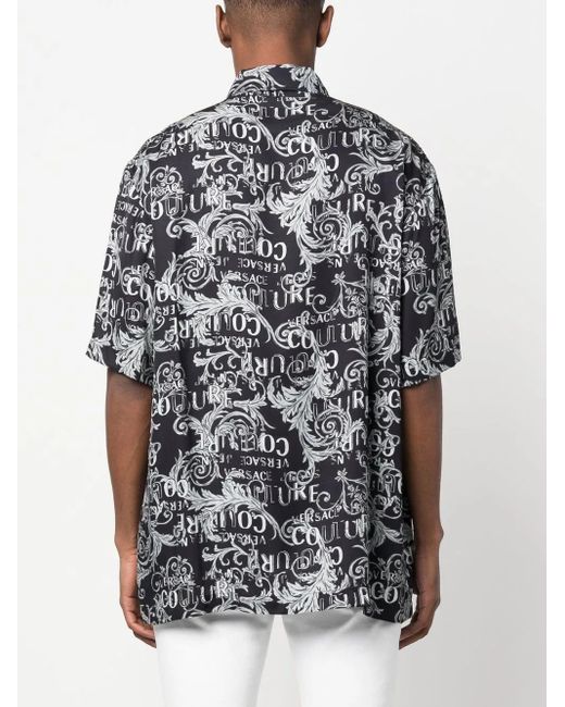 Versace Jeans Couture Black Baroque-Print Short-Sleeve Shirt for men
