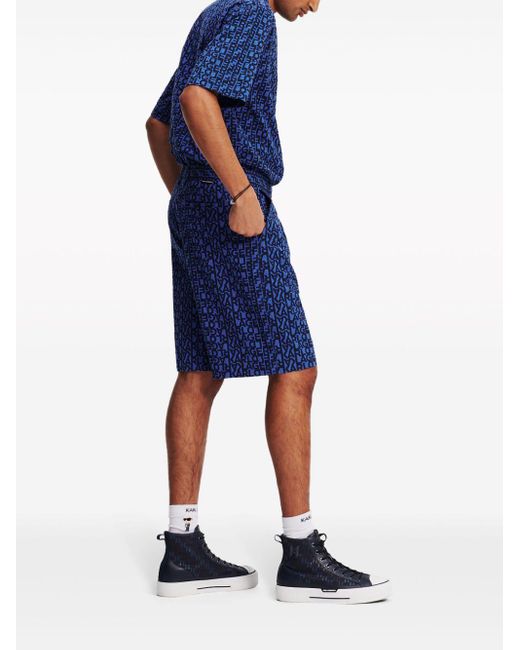 Karl Lagerfeld Blue Logo-jacquard Seersucker Shorts for men