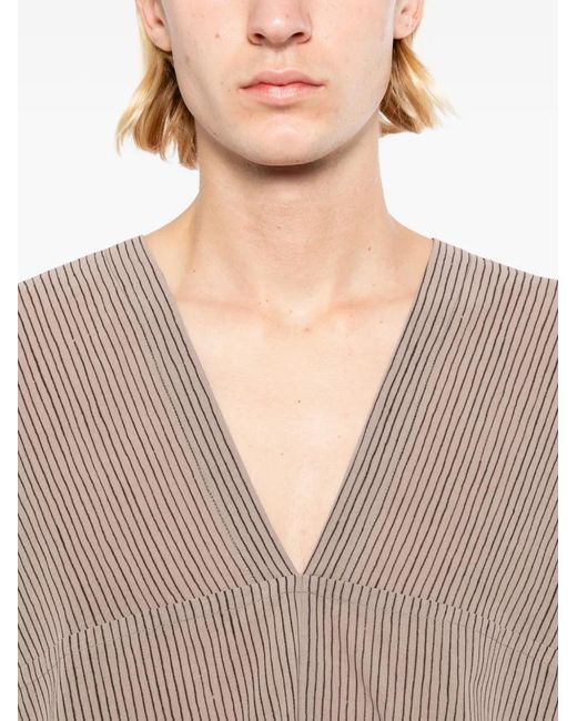 Jan Jan Van Essche Brown Striped V-Neck T-Shirt for men