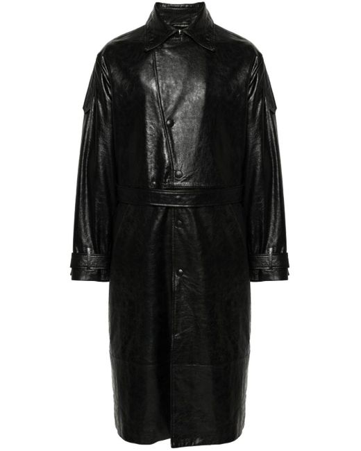 424 Black Leather Trench Coat for men