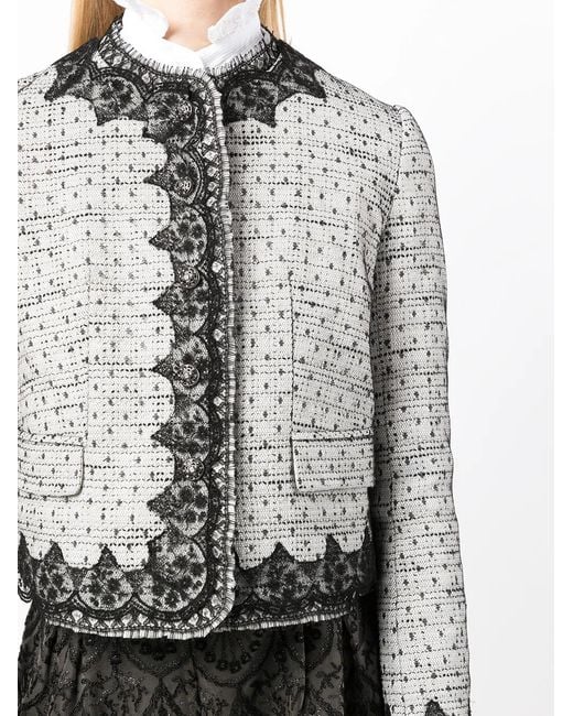 Shiatzy Chen Black Lace-Embellished Tweed Jacket