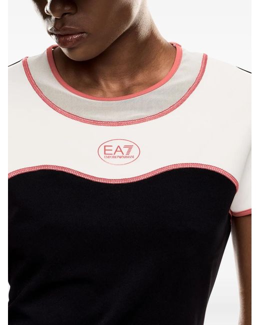 EA7 Black Colour-Block Panelled T-Shirt