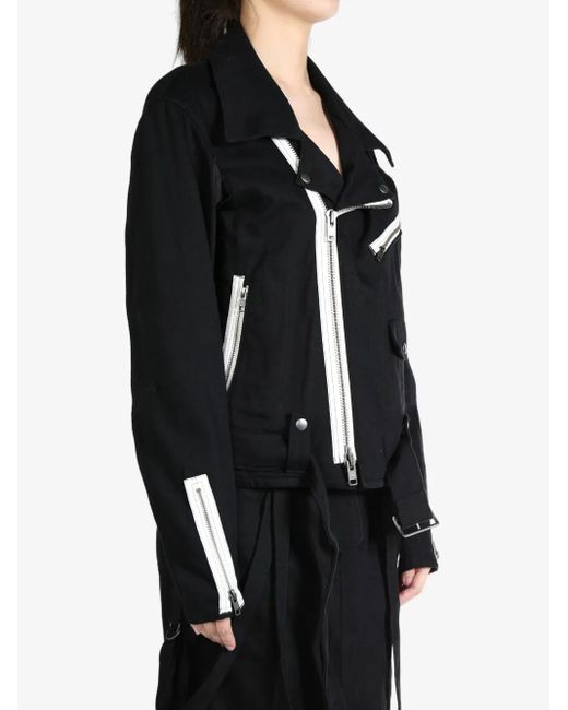Yohji Yamamoto Black Belt-Detail Cotton Biker Jacket