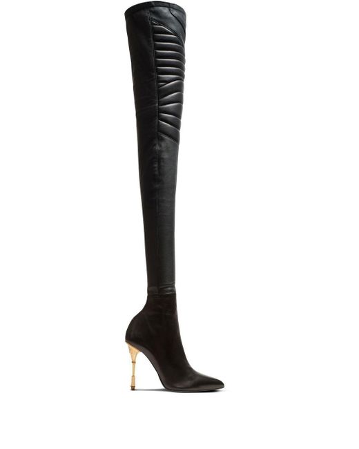 Balmain Ribbed-panel Thigh-high Boots in Black | Lyst UK