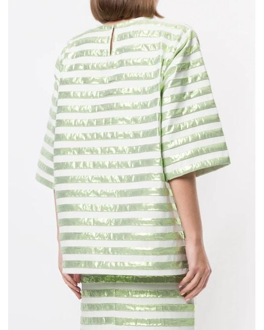Bambah Green Short-Sleeved Striped Square Top