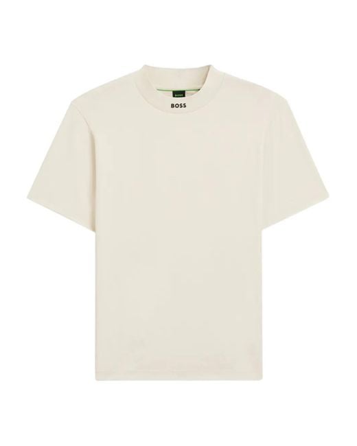 Boss White Mock-Neck Cotton T-Shirt for men