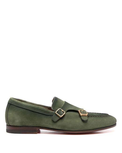 Santoni Suede Carlos Double-strap Monk Shoes in Green for Men | Lyst ...