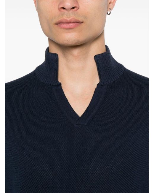Fedeli Blue Knitted Polo Shirt for men