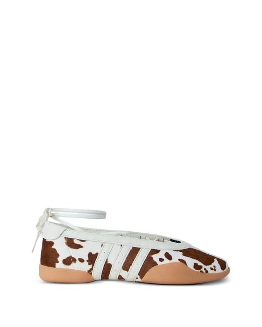 Adidas White Taekwondo Mei Cow-Print Ribbon-Tie Ballet Flats