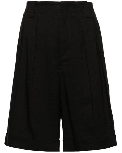 Lorena Antoniazzi Black Pleat-detail Linen Blend Shorts