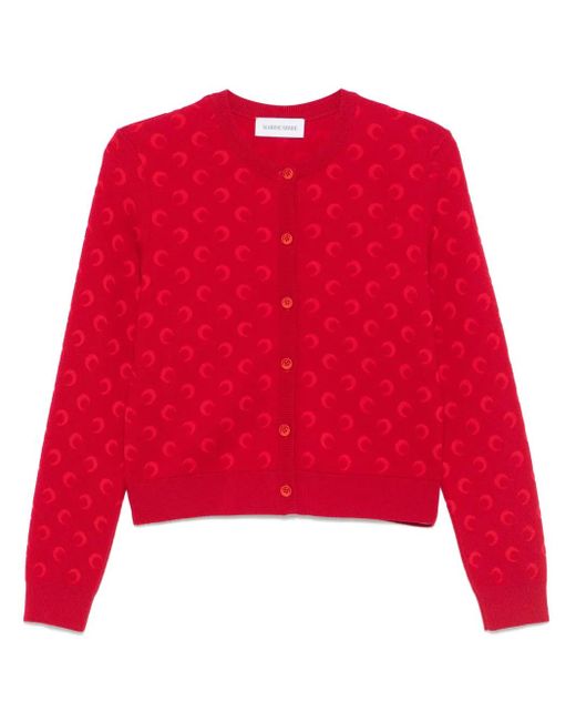 MARINE SERRE Red Cardigan Aus Mond-Jacquard