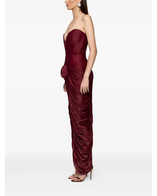 Ana Radu Red Rose-Embellished Pleated Dress