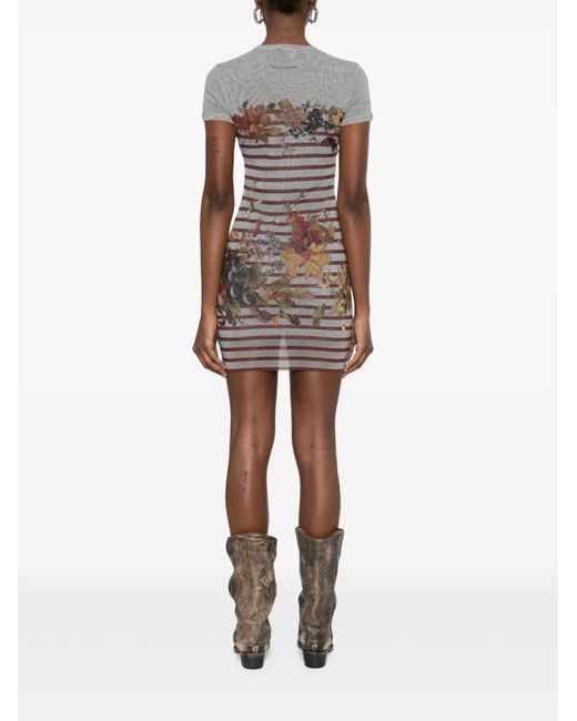 Jean Paul Gaultier Gray Fitted Mini Dress With Floral