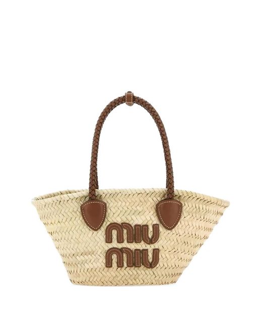 Miu Miu Metallic Logo-Patch Braided Tote Bag