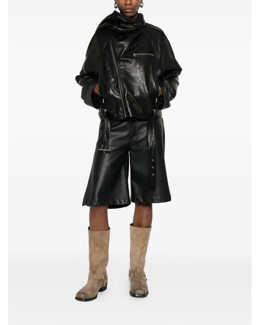 Rick Owens Black Scarf Flight Leather Jacket