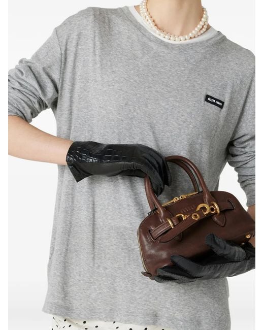 Miu Miu Gray Logo-Patch Long-Sleeve T-Shirt