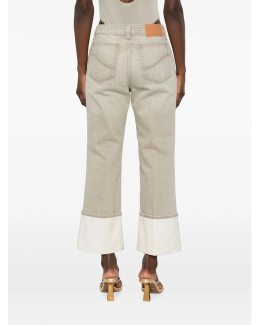 Stella McCartney White Chain-Detail Turn-Up Cropped Denim Jeans