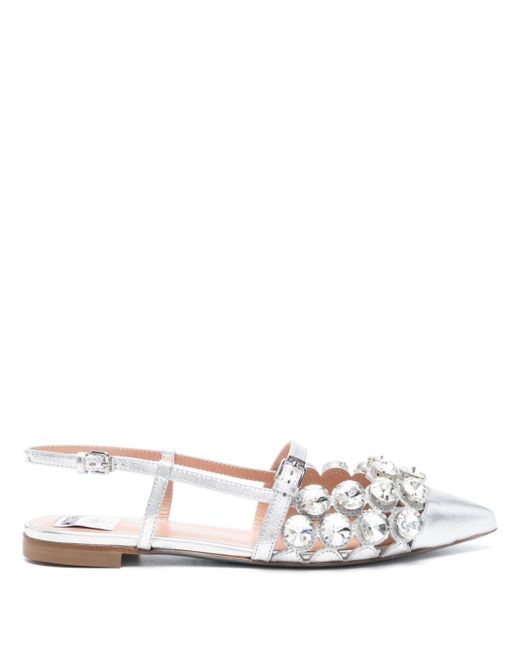Moschino White Rhinestone-embellished Ballerina Shoes