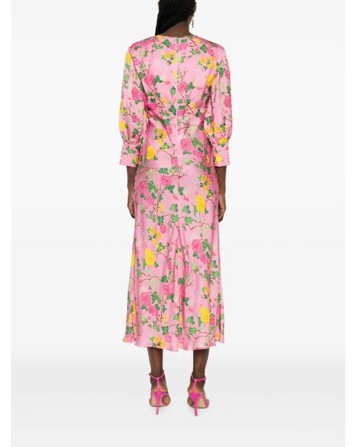 Nissa Pink Printed Midi Dress