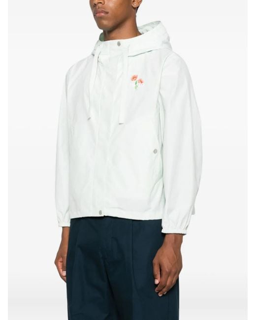 KENZO White Floral-Print Hooded Jacket for men
