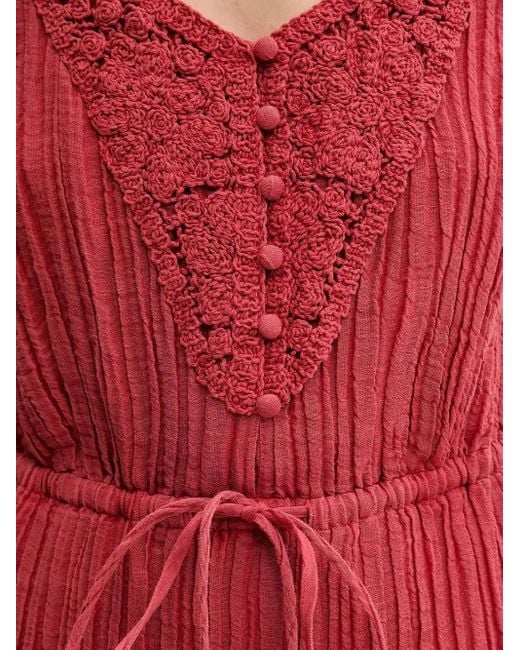 Vestido corto Eco Ciel con ribete de ganchillo Guess de color Red