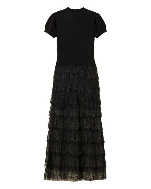 Twinset Black Long Plumetis Lace Knit Dress