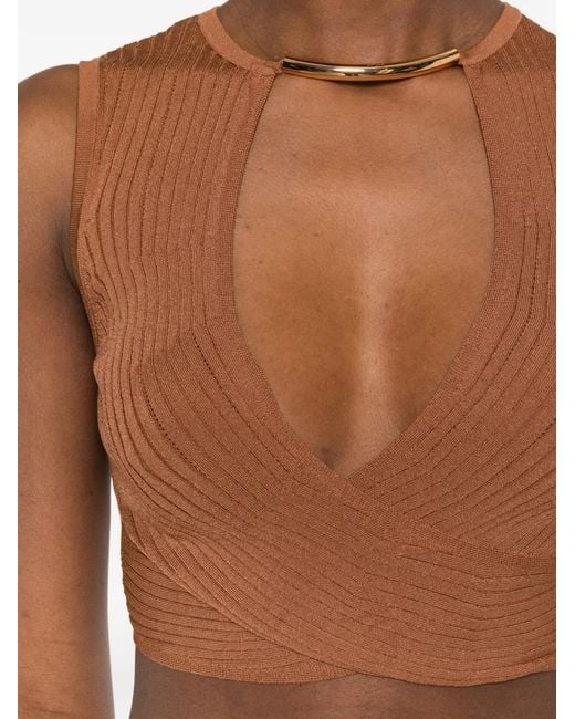 Elisabetta Franchi Brown Knit Top With Jewel Detail
