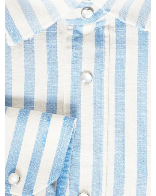 Sartorio Napoli Blue Jumbo Pinstripe Snap-Button Shirt for men