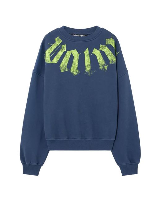 Palm Angels Blue Oversized Logo Sweatshirt for men