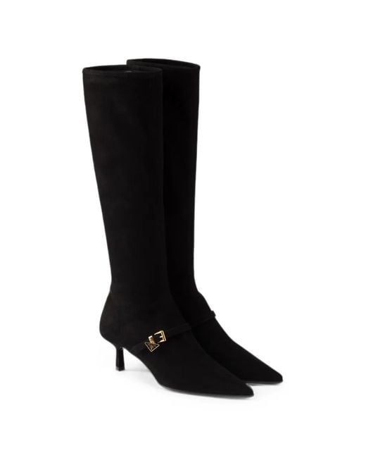 Prada Black Stretch Suede Boots