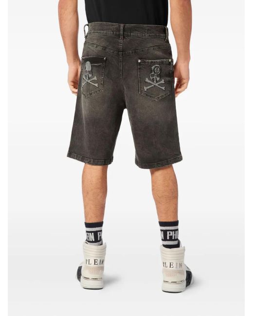 Philipp Plein Gray Formentera Skulls Denim Shorts for men