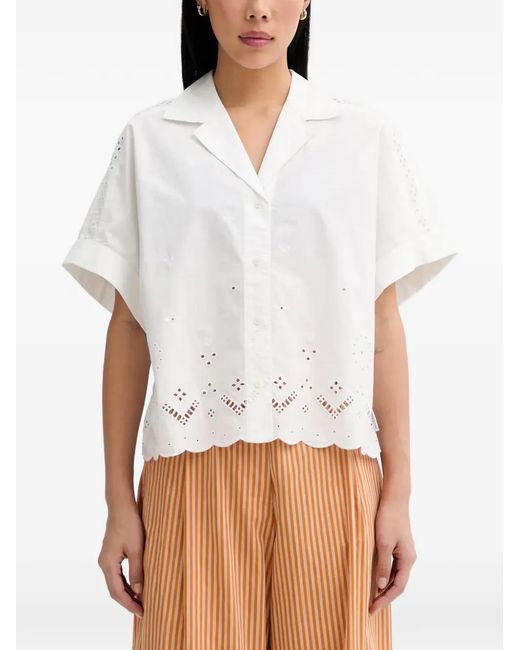 Marc O' Polo White Broderie-Anglaise Scalloped Shirt