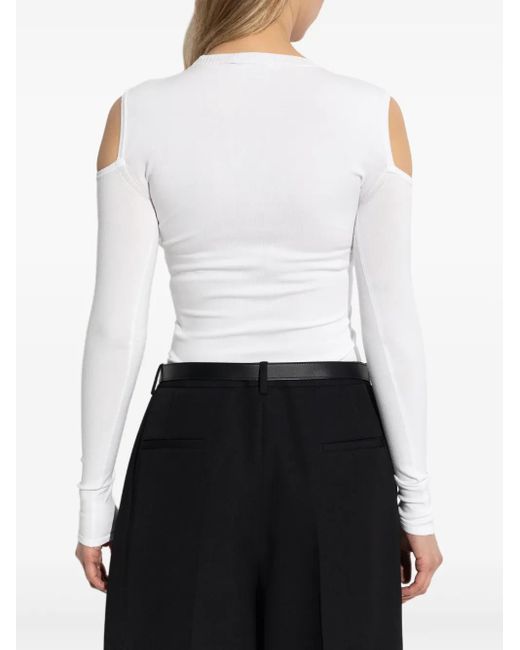 Max Mara White Vik Cold-Shoulder Long-Sleeve Top