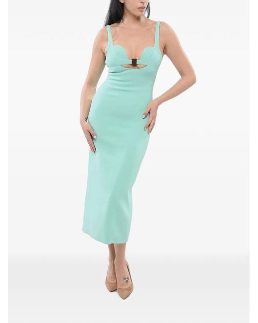 David Koma Green Cut-Out Ring-Detail Midi Dress