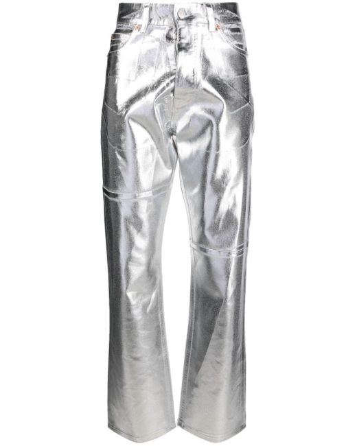 MM6 by Maison Martin Margiela Metallic Foiled-effect Tapered-leg Jeans