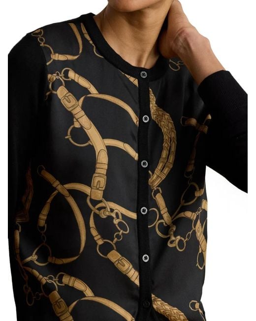 Ralph Lauren Black Belting-Print Cotton-Blend Cardigan